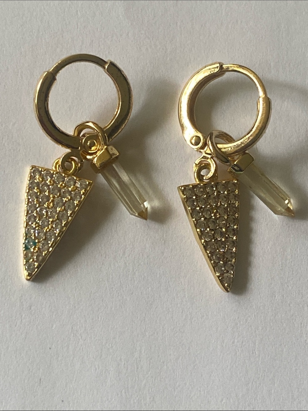 Dainty gold tone pierced earrings with crystal